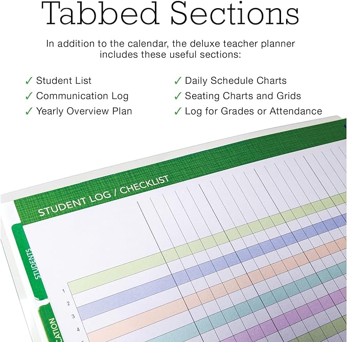 Aug 2024-Jul 2025 Deluxe Teacher Planner Notebook 8.5x11 Daily Weekly Monthly Organizers with 7 Periods, Pocket Folder, Dated Calendar, Page Tabs, Bookmark and Planning Stickers (Rainbow Oak)