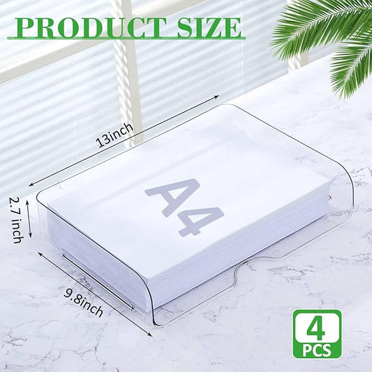 Juexica 4 Pcs Stackable Clear Letter Trays Organizer for Desk A4 Size File Paper Organizer Acrylic Desk Organizer Trays with Anti Skid Bottom for Home Office School (Horizontal Opening Style)