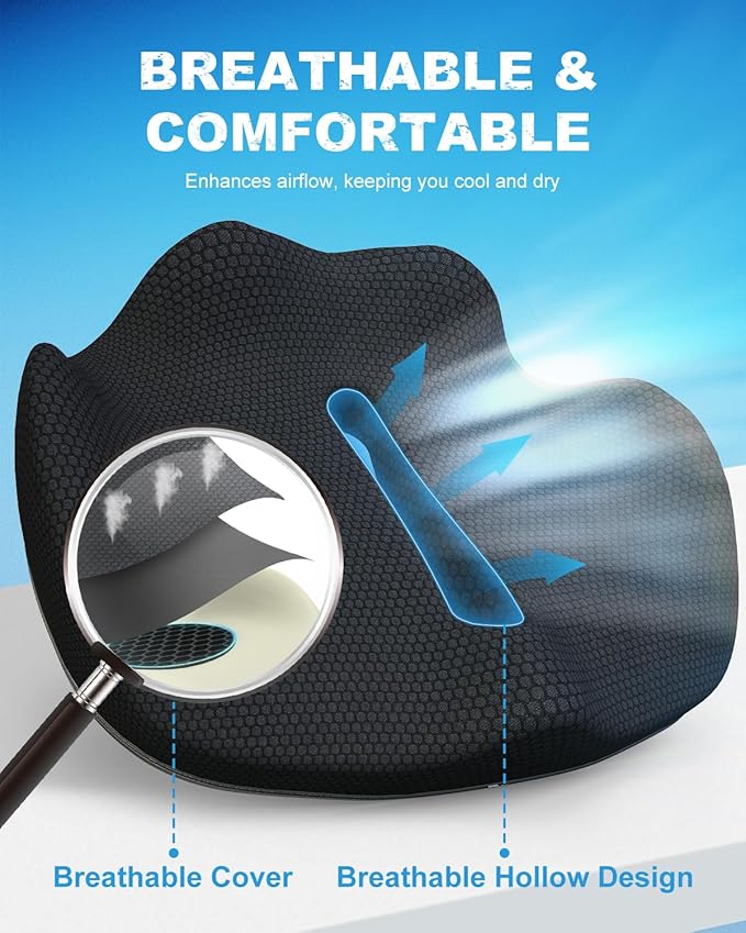 Memory Foam Truck Seat Cushion with TPE Gel Support, Truck Seat Cushion with Non-Slip Washable Cover for Back Support & Pain Relief During Long Drives(Black)