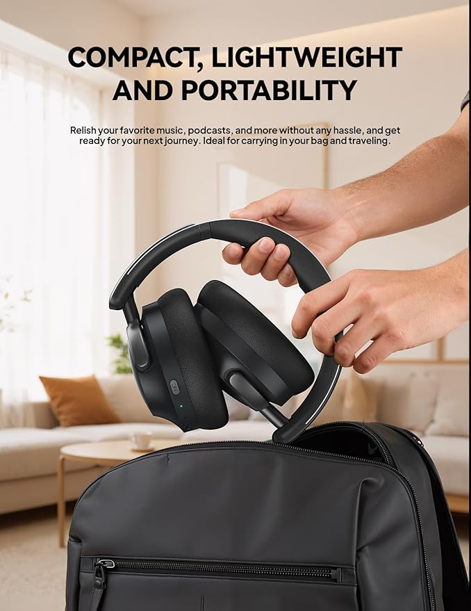 Hybrid Active Noise Cancelling Headphones, Over-Ear Bluetooth Headphone, 60H Playtime, Deep Bass, Transparency Mode, Comfort Fit Ear Cups, White Elephant Gifts for Adults, Travel Office Home - Black