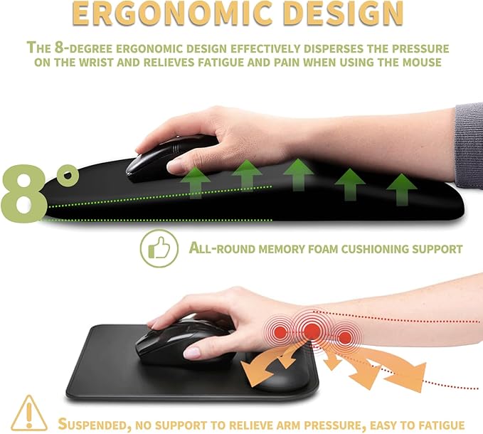 Ergonomic Mouse Pad with Wrist Rest Support, Massage Design Mouse pad Relief Carpal Tunnel Pain, Entire Memory Foam Non-Slip Mouse Pad, Computer Mouse Pads for Wireless Mouse Pad, Black