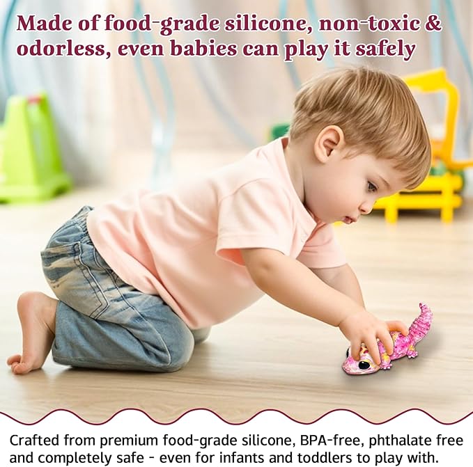 Taba Squishy, Ultra-Soft Gecko Squeeze Toys for Kids Adults, Fidget Sensory Stress Relief Squishies Toys, Food-Grade Silicone Cute Anxiety Relief Party Favors Gifts for Girls & Boys