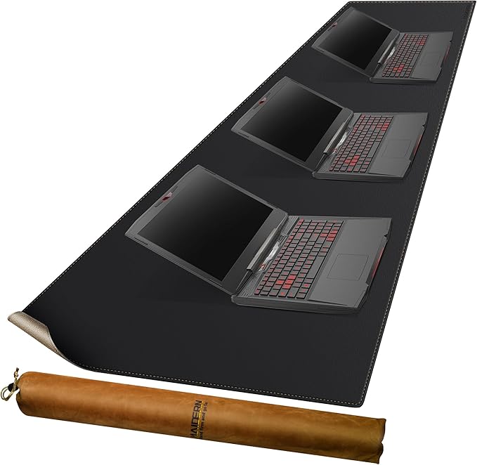 MAIDERN Leather Desk Mat, (5XL) 78.7” x 24” Reversible Large Desk Pad Mat, Cork & Leather Large Mouse pad for Desk, Waterproof Computer Desk Mat for Gaming Home Office (Black)