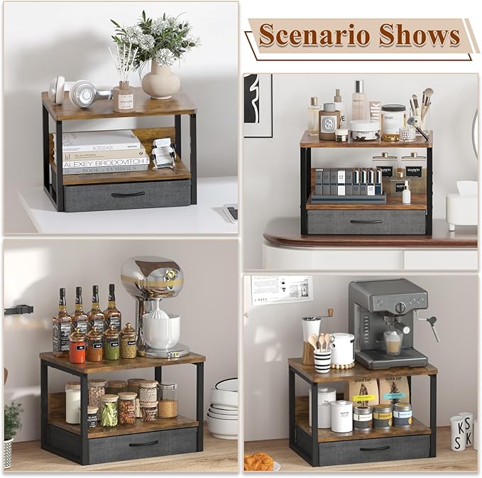 MARTY Printer Stand with Storage Drawer for Desk, 2-Tier Desktop Printer Stand Shelf Organzier for Home Office Printer Riser Under Desk Small Printer Table (Rustic Brown)