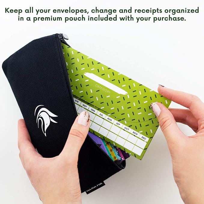 Clever Fox Cash Envelopes for Budgeting System – Budget Envelopes for Cash Budgeting and Saving, Tear and Water Resistant, Includes Carry Pouch & 12 Expense Tracking Budget Sheets, 12 Pack - Jazzy