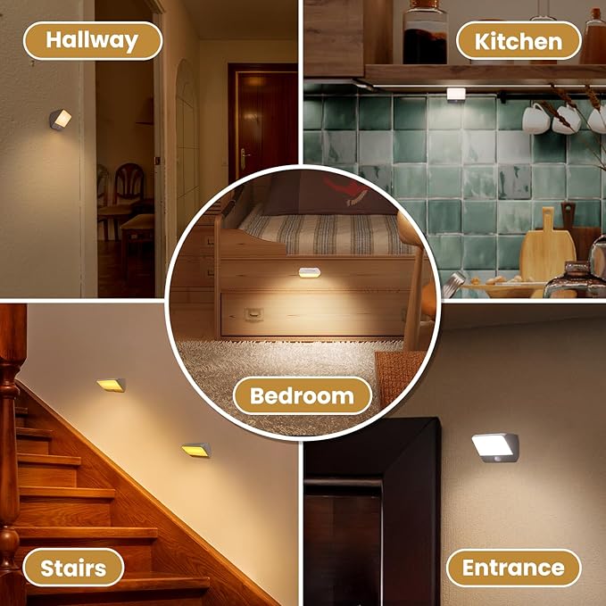 Motion Sensor Light Indoor Rechargeable, Battery Night Light 2000mAh, Motion Activated Night Lights Stick on 2 Pack, Dimmable Stair Lights for Bathroom, Hallway, Kitchen, Traveling
