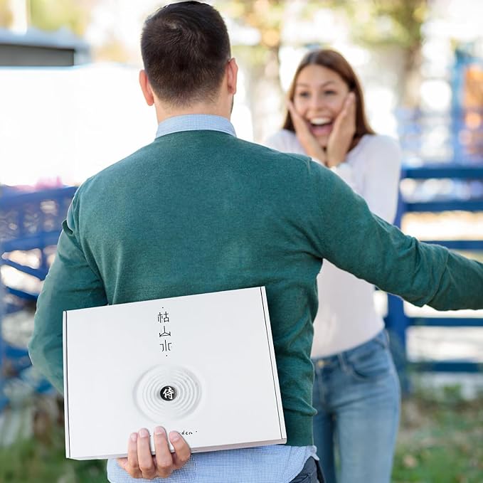 Japanese Zen Garden for Desk - Sakura Tree Samurai 12" x 8" Desktop Mini Zen Garden with White Sand Artificial Bonsai Tree Rocks Rakes & Accessories - Meditation Zen Gifts Office Decor