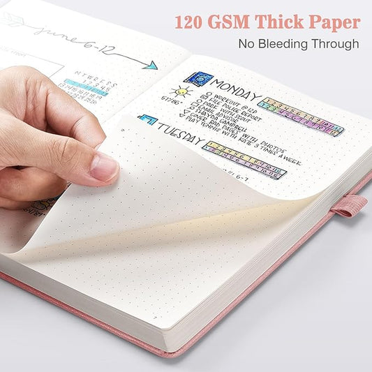 Dotted Journal Notebook 3 Pack, A5 Hardcover Notebook with 120gsm Thick Dotted Paper, Leather Journals for Women, Men, Dot Grid Notebook Journal for Writing, Notebooks for Work, School, 5.75" × 8.38"