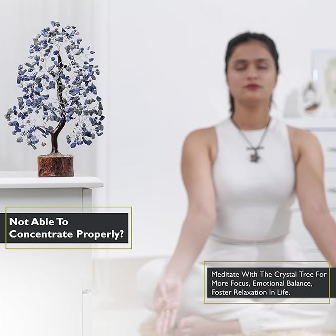 FASHIONZAADI Lapis Lazuli Crystal Tree of Life - Chakra Natural Handmade Gemstone Tree, Feng Shui Crystal Decoration, Money Spiritual Gift, Healing Crystal Chakra Decor