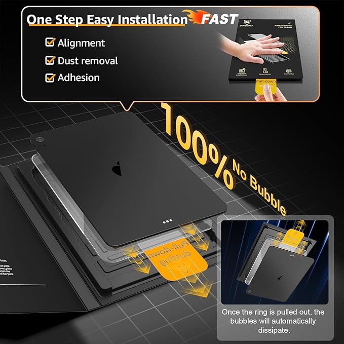 2-Pack Glass Screen Protector for iPad Air 11 Inch M3 2025 & M2 2024 (7th/6th Generation) Military Shatterproof, 9H+ Hardness, Auto-Alignment Frame, Anti-Fingerprint, HD Clear, Scratch Resistant