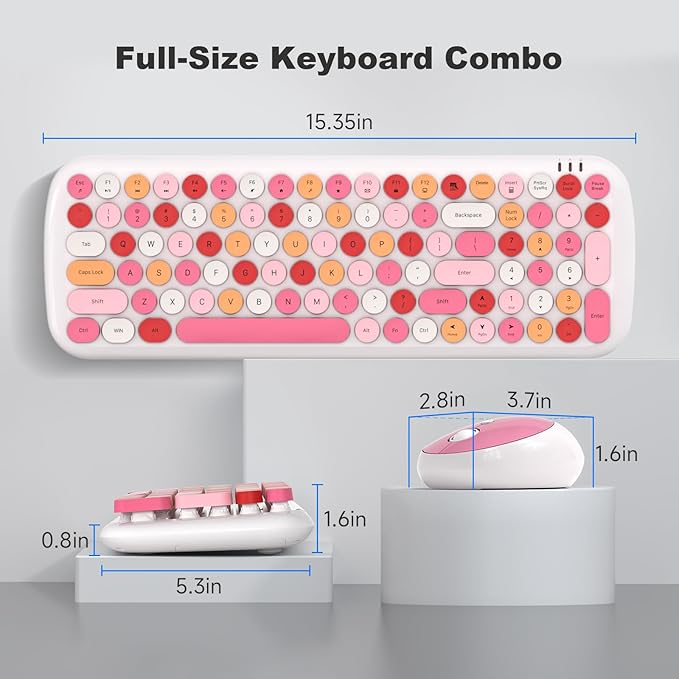 KNOWSQT Wireless Keyboard and Mouse Combo, White Mixed 100 Keys 2.4 GHz Round Keycap Typewriter Keyboards, USB Receiver Plug and Play, for Windows, PC, Laptop, Computer, Desktop