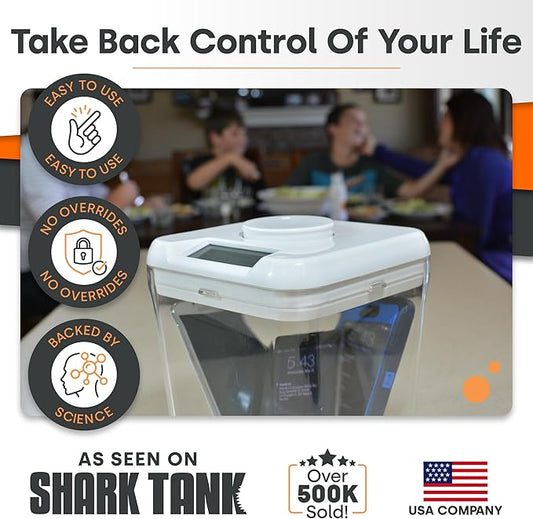 Phone Lockbox & Snack Lock Box with Timer (XL) - KSafe Timed Lock Box for Cell Phones, Food - Kitchen Safe Time Locking Container for Habit Formation (Red Lid + 12.3” Clear Base with Access Port)