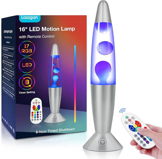 17 Color Changing LED Liquid Motion Lamp: 16 inches Night Lights with Remote Control, Home Decoration Mood Lighting, Christmas Gifts Table Lamp for Adults and Kids Bedroom,White Wax
