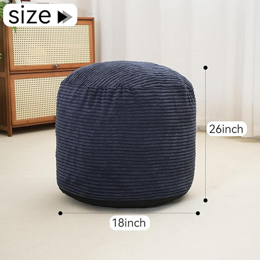 Pouf Ottoman Stuffed Round Modern Foam Filled Foot Rest Poufs for Living Room Chair Decorative 20 X 15 Inches Fluffy Pouf Foot Stool Storage Ottoman, Navy Blue