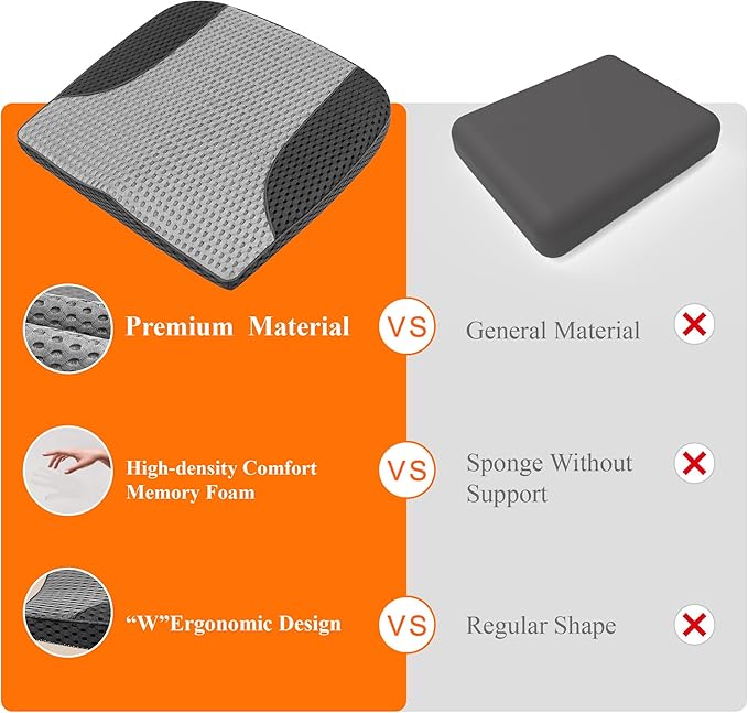 kingphenix Premium Car Seat Cushion, Memory Foam Driver Seat Cushion to Improve Driving View- Coccyx & Lower Back Pain Relief - Seat Cushion for Car, Truck, Office Chair (4D Mesh Gray&Black)