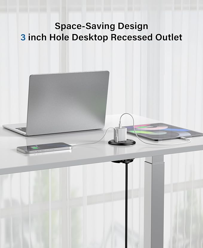 3 inch Desktop Power Grommet with PD 20W USB C,Furniture Recessed Power Strip,2 Outlets,4 USB Ports,40W Total,Flush-Mount for Desktop, Workspace Essential Desk Outlet (Black, 3 FT Cable)