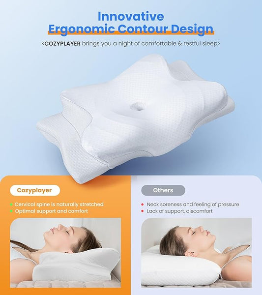 Ultra Pain Relief Cooling Pillow for Neck Support, Adjustable Cervical Pillow Cozy Sleeping, Odorless Ergonomic Contour Memory Foam Pillows, Orthopedic Bed Pillow for Side Back Stomach Sleeper