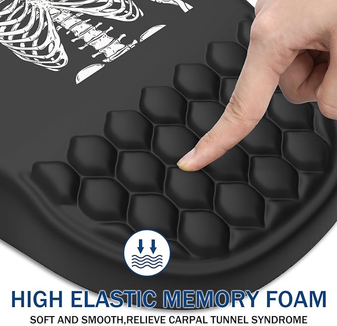 Ergonomic Mouse Pad Wrist Support, with Memory Foam & Non-Slip PU Base, Comfortable Massage Design Mouse Pad Relieve Wrist Fatigue&Pain, Suitable for Computer, Office and Home(07Human Skeleton)