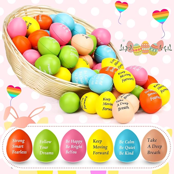 Aoriher 36 Pcs Motivational Stress Balls Quotes Inspirational Funny Colorful Foam Balls Hand Exercise Stress Relief Gifts for Office Small Anxiety Toys for Relief Motivating Supply (Star, Egg)