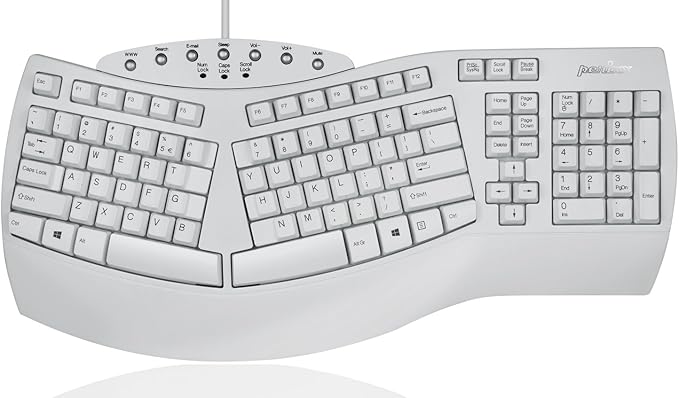 Perixx PERIBOARD-512W Periboard-512 Ergonomic Split Keyboard - Natural Ergonomic Design - White - Bulky Size 19.09"X9.29"X1.73", US English Layout