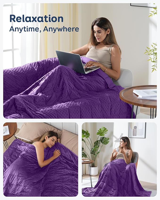 Kivik Minky Dot Weighted Blanket for Adults, 15 lbs Breathable Heavy Throw Blankets, Ultra Soft Cooling Weighted Comforter, Machine Washable, 48"x72" Twin, Purple