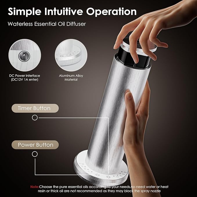 Waterless Essential Oil Diffuser,Aromatherapy Diffusers,Scent Diffusers for Home,Large Room, Hotel Scent Diffuser, 1000sq.ft, Aroma Diffusers (Silver)