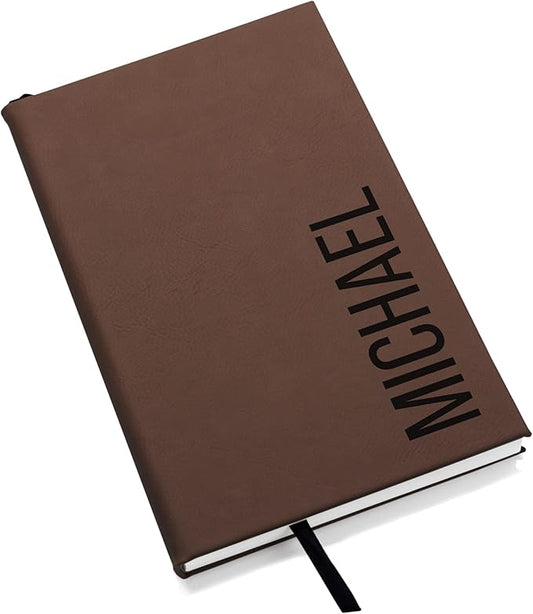 Lifetime Creations Custom Notebook (Dark Brown, Vertical Name) - Personalized Hardcover Vegan Leather Writing Journal, Business Meeting Notebook Gift for Professionals, Hard Cover Notepad