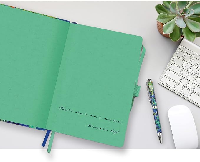 RainCaper Vegan Leather Journal Notebook, 160 Dot-Grid Pages, 5.7 inches x 8 inches, Journal - van Gogh Irises