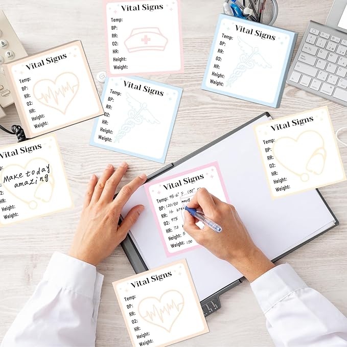 Vital Signs Sticky Notes Gifts, 9 Pack Vitals Notepad 3x3 Inch, Nurse Daily Monitoring Post Memo Pads, Patient Health Checklist Self-Stick Notes Office Hospital Supplies (450 Sheets)