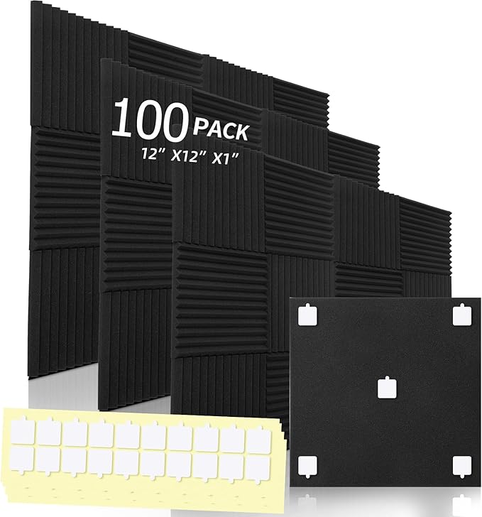 100 Pack Acoustic Foam Panels, Premium Sound Proof Foam Panels Black, Soundproof Wall Panels,High Density Acoustic Panels,Sound Absorbing for Studio Office Home, 12 x 12x 1Inch