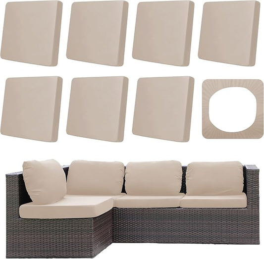 8Pcs Outdoor Cushions Covers Waterproof, Patio Cushion Covers, Stretch Cushion Covers Replacement,Cushion Slipcovers, Furniture Cushion Covers (Beige, 8PCS)