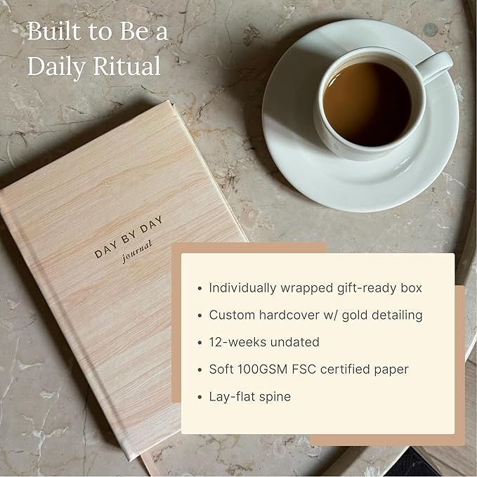 Day by Day Daily Gratitude Journal 2025 for Mindfulness, Happiness, Reflection, and Self Care, Undated Planner Gifts for Women & Men