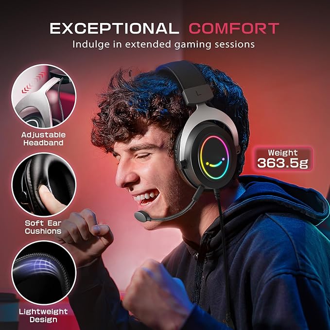 FIFINE RGB Gaming Headsets,Comfortable Over-Ear Headphones with Microphone,Wired Audio Jack Connection,Leather Passive-Noise-Cancelling Earcups,for PC PS4 PS5 Xbox Gamer Ampligame H3