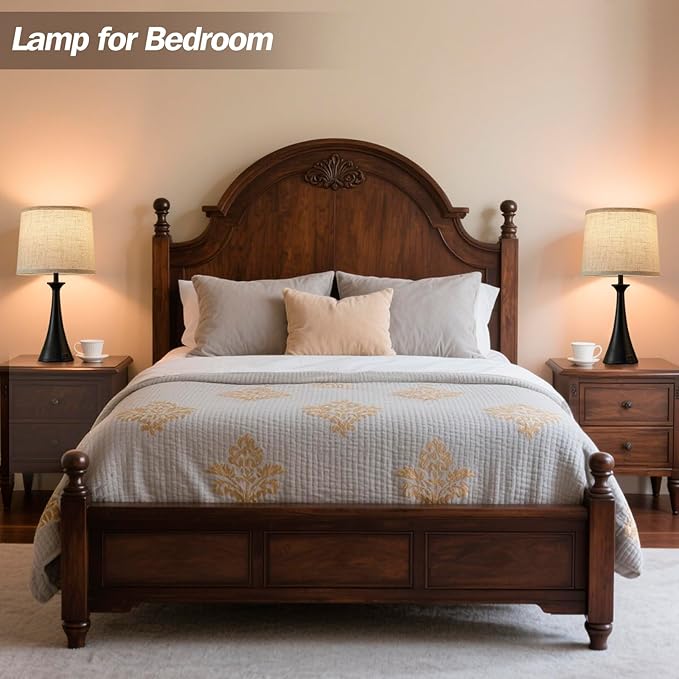 Touch Table Lamp for Living Room Bedroom, 21" Table Lamps Set of 2 with USB C+A Ports, Touch Bedside Lamps for Nightstand with 3 Way Dimmable, 2 LED Bulbs Included, Black