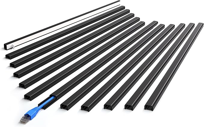 ZhiYo 204in Cord Covers for Wires on Wall, One Small Cord Hider Wall, Self-Adhesive TV Cable Hider, Paintable Wire Covers for Cords, Black Cable Management Raceway Kit, 6X L14.2in W0.5in H0.3in