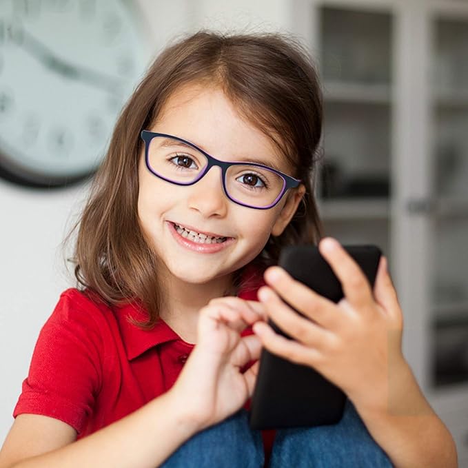 Outray 2 Pack Kids Anti Blue Light Glasses Classic Rectangle Eyewear Anti Harmful Blue Light/UV400 | Anti Glare (Purple+Red, 47)