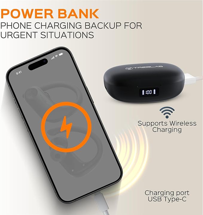 TREBLAB X3 Pro - Workout True Wireless Earbuds, Comfortable Earhooks, Bluetooth 5.3, Punchy Bass, Noise Isolation, 145H Playtime, IPX5 Waterproof, Sweatproof, 2 Mics for Calls, Sport Bluetooth Earbuds