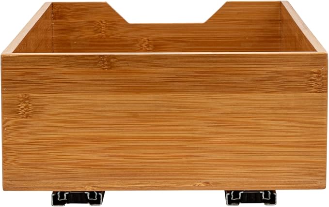 Household Essentials Glidez Bamboo and Steel Pull-Out/Slide-Out Storage Organizer for Under Cabinet Use - 1-Tier Design - Fits Standard Size Cabinet or Shelf, Natural