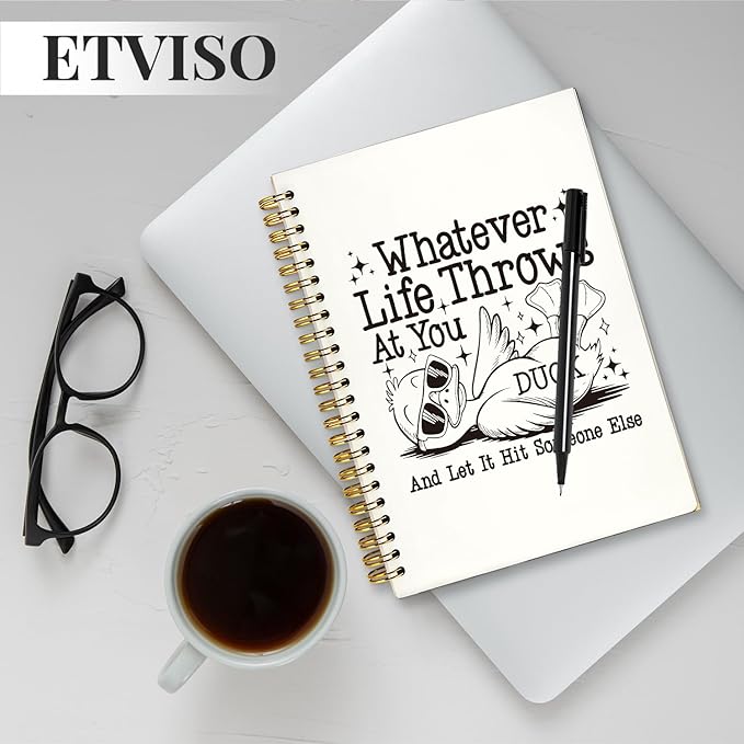 Funny Retro Duck Notebook, Trendy Sunglasses Duck Journal, Animal Lover Gifts Journal, Whatever Life Throws at You Funny Sarcastic Quote Hardcover Spiral Notebooks 5.5x8.3 Inch