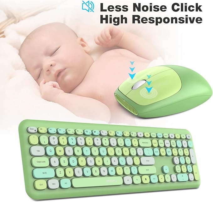 MOFii Wireless Keyboard and Mouse Combo, Computer Full Size Keyboard, 2.4GHz USB Dropout-Free Connection, Cute Wireless Moues for PC/Laptop/Mac Computer