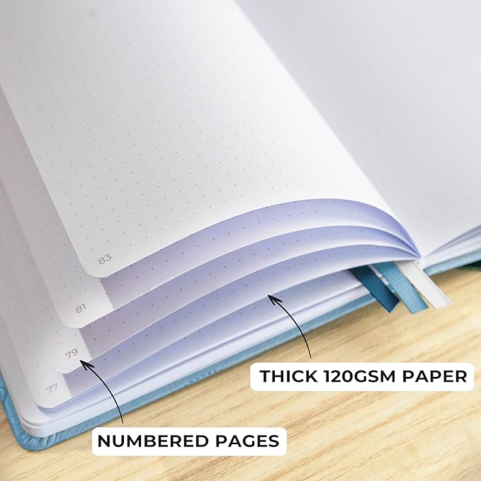 Clever Fox Dotted Journal 2.0 – Compact Planning and Sketching Dot Grid Notebook 120 GSM Thick, No-Bleed Paper – Planner with Pen Loop, Pocket, Ribbons, Stickers A5 - Light Blue