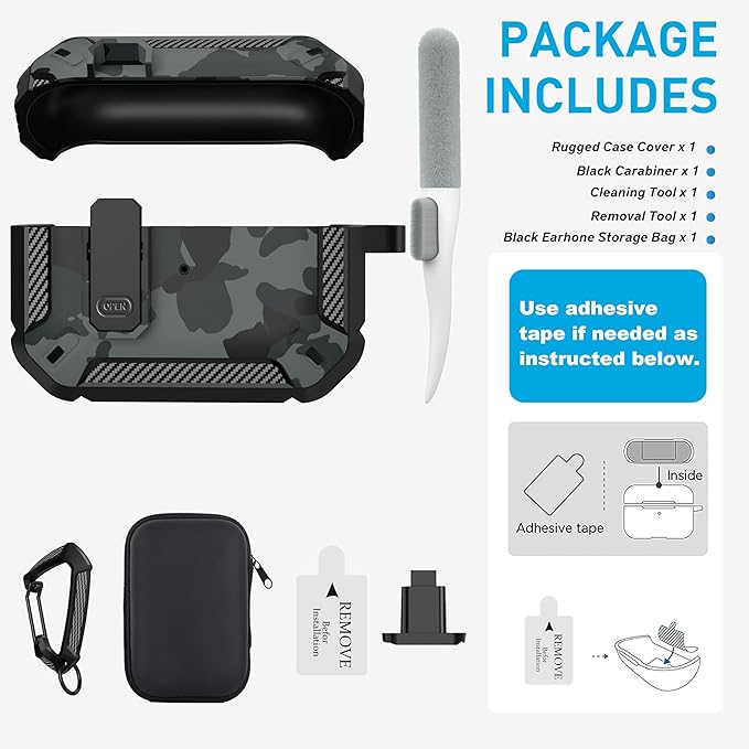 Maxjoy AirPods Pro 2nd/1st Generation Case Cover with Lock, AirPods Pro 2 Protective Case with Keychain Compatible with Apple AirPod Pro2 2023 USB C Cable 2022 Lightning Cable/ Pro1 2019, Gray Camo