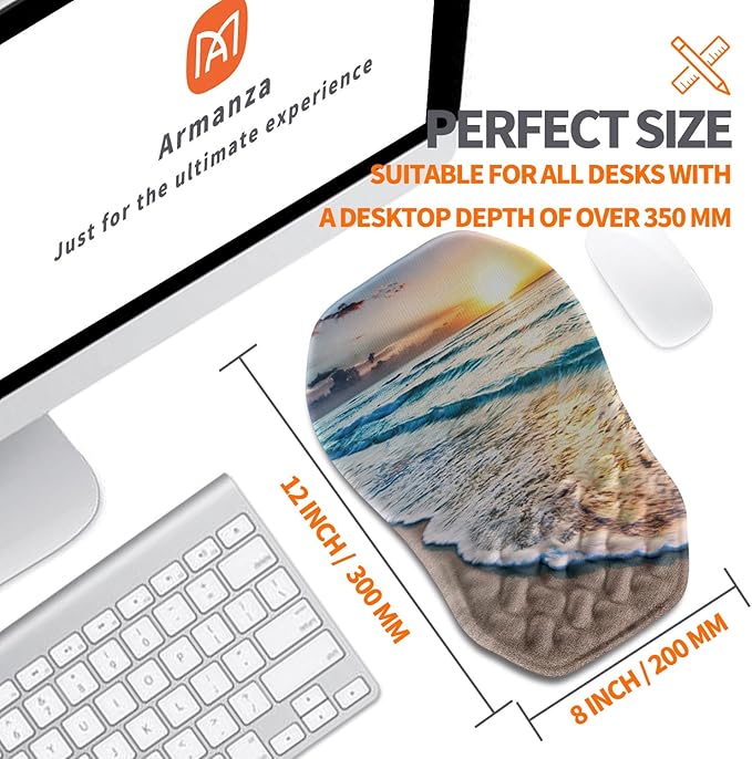 Ergonomic Slope Mouse Pad Wrist Support, Wrist Rest Mousepad for Carpal Tunnel Pain Relief with Massage Bulge and Slow Rebound Memory Foam (12x8 inch, Sunrise Beach)