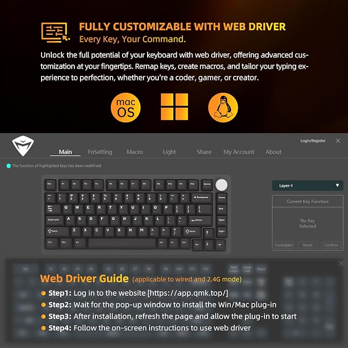 Machenike K600 B82W Gasket Mechanical Gaming Keyboard,75% Wireless Hot Swappable Gaming Keyboard with Padding&Knob,Bluetooth/2.4GHz/USB-C,RGB Backlit for PC/Tablet/Xbox/PS4/PS5