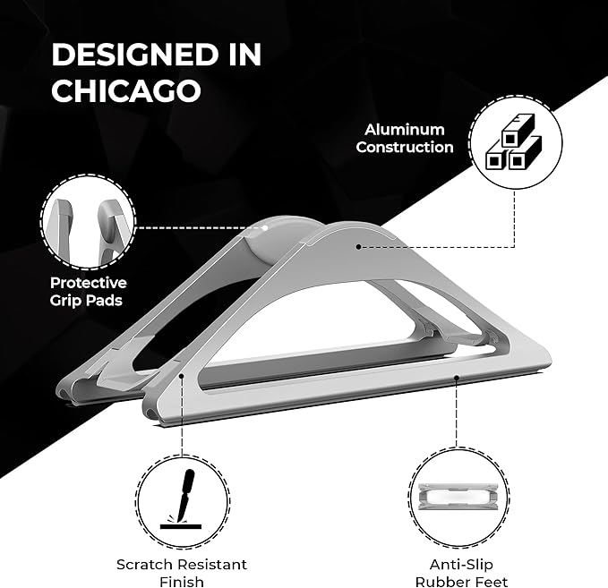 HumanCentric Vertical Laptop Stand for Desks in Silver Color, Upright Adjustable Holder to Dock Apple MacBook, MacBook Pro, and Other Laptops to Organize Work & Home Office, Automatic Grip