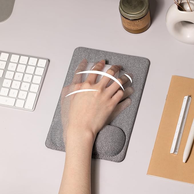 SenseAGE Compact Ergonomic Mouse Pad with Wrist Support, Pain Relief, Non-Slip Base, Optimized Tracking Surface, Lightweight & Portable, Ideal for Office, Home & Travel, 8.9 x 6.1 in (Grey)