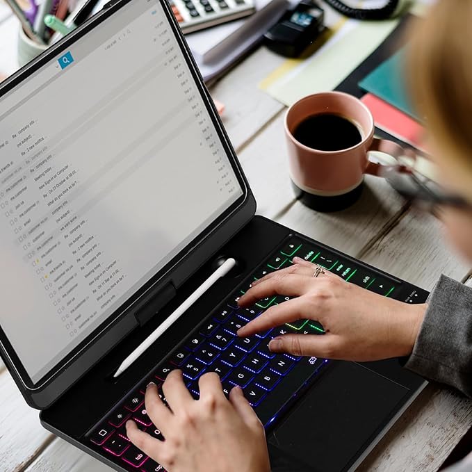 Keyboard Case for iPad Air 13 inch M3 2025&M2 2024, 360 Rotatable Wireless Folio 180 Swivel Stand Hard Cover Auto Sleep/Wake up Black