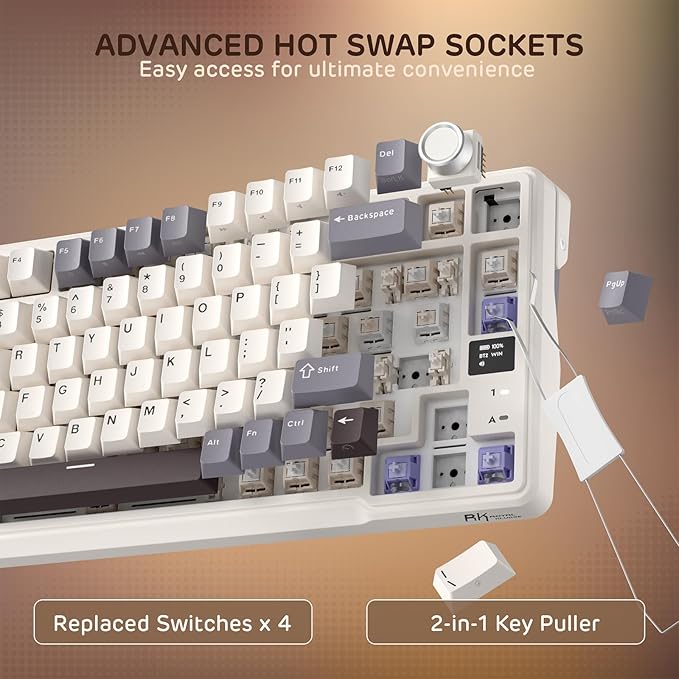 RK ROYAL KLUDGE L98 Wireless Mechanical Keyboard w/Left-Handed Southpaw Design Numpad & Hot Swappable Knob, Tri-Mode 95% Keyboard BT/2.4G/USB-C, Pro Software, Gasket Mount, Massive 8000mAh Battery