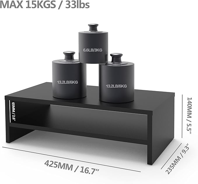 FITUEYES Monitor Stand - 2 Tier Computer Monitor Riser Shelf, Wood Desktop Stand for Laptop Computer Screen, Desk Organization, Office Supplies