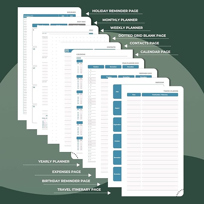 Weekly Monthly 2025-2026 Planner (July 25-Dec 26),6.5"x3.75",18 Months Agenda Plan with Month Tabs & Pocket,Expenses/Note Pages, Academic Calendar with Vegan Leather Cover,Green